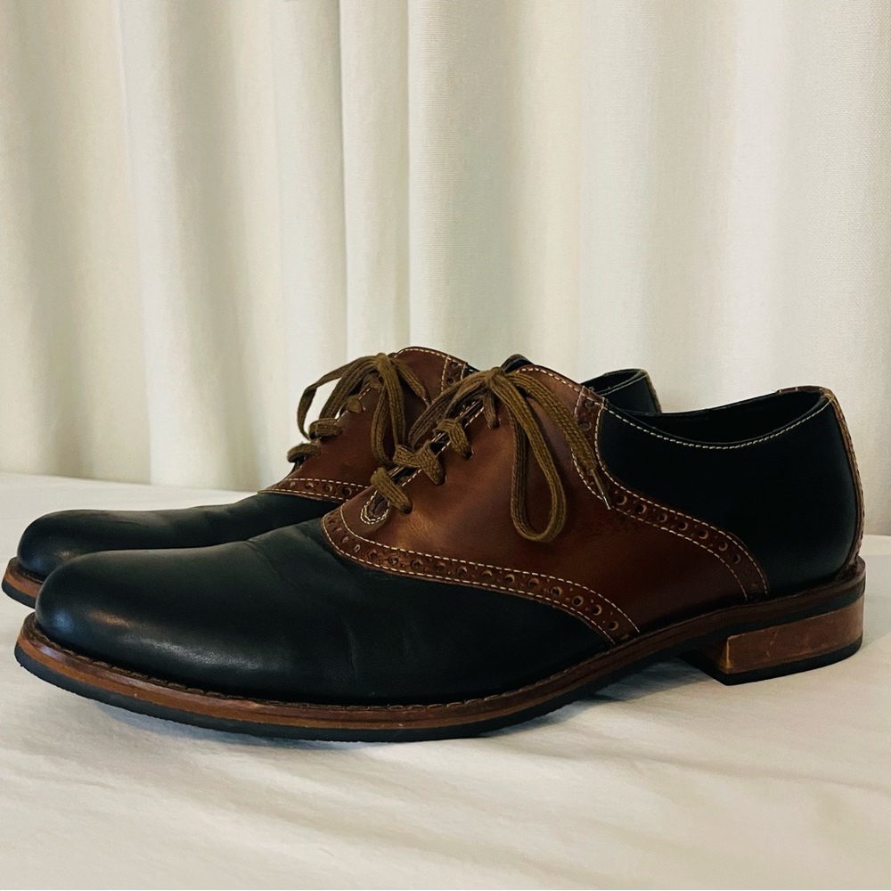 Cole Haan Two Tone Black and Brown Leather Lace Up Dress Oxfords Mens size 12